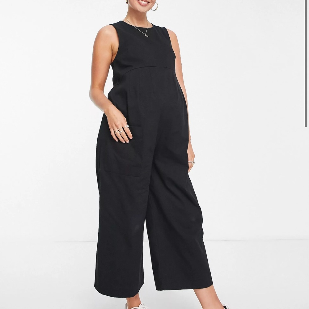 ASOS DESIGN Maternity twill minimal sleeveless jumpsuit with pockets in black